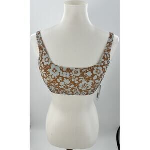 Everlane XS Floral Bikini Top Econyl Nylon Swimwear Brown Blue Adjustable